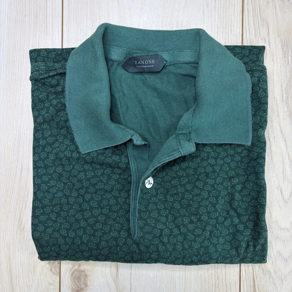 Zanone Polo Shirt Mens Medium Slim Golf Short Sleeve Pima Cotton Green Pattern